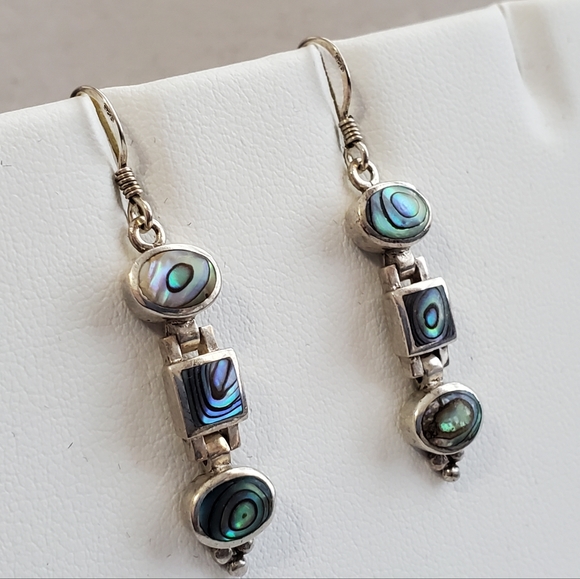Jewelry - Abalone and Sterling Silver Dangle Earrings 1.6” Long